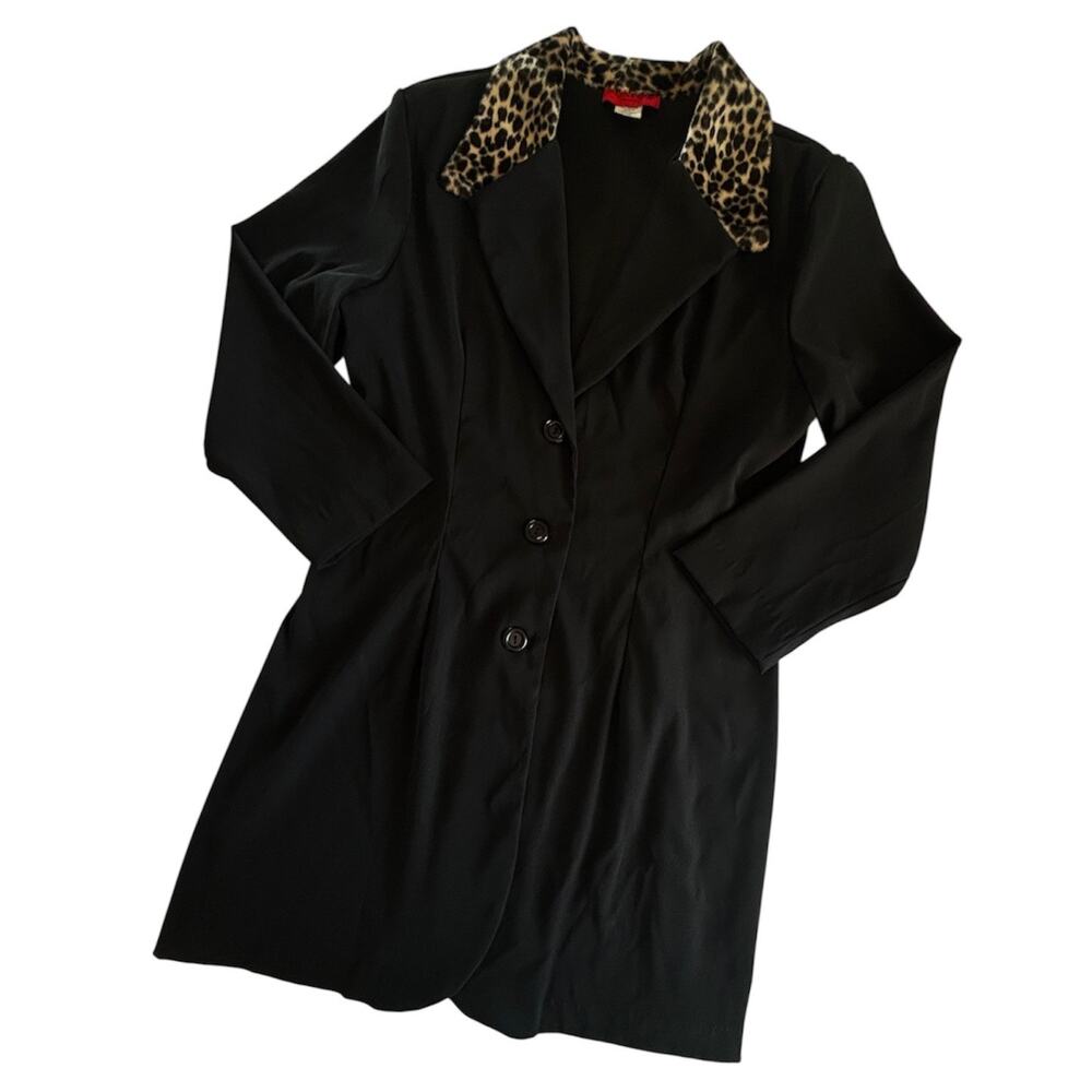 Vintage Alyn Paige Black Leopard Print Collar Lightweight Coat Women’s 11/12